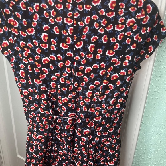 Band Of Gypsies Dress Womens S Navy Floral Buttons Short Sleeve Lace Up Pockets - Picture 3 of 4